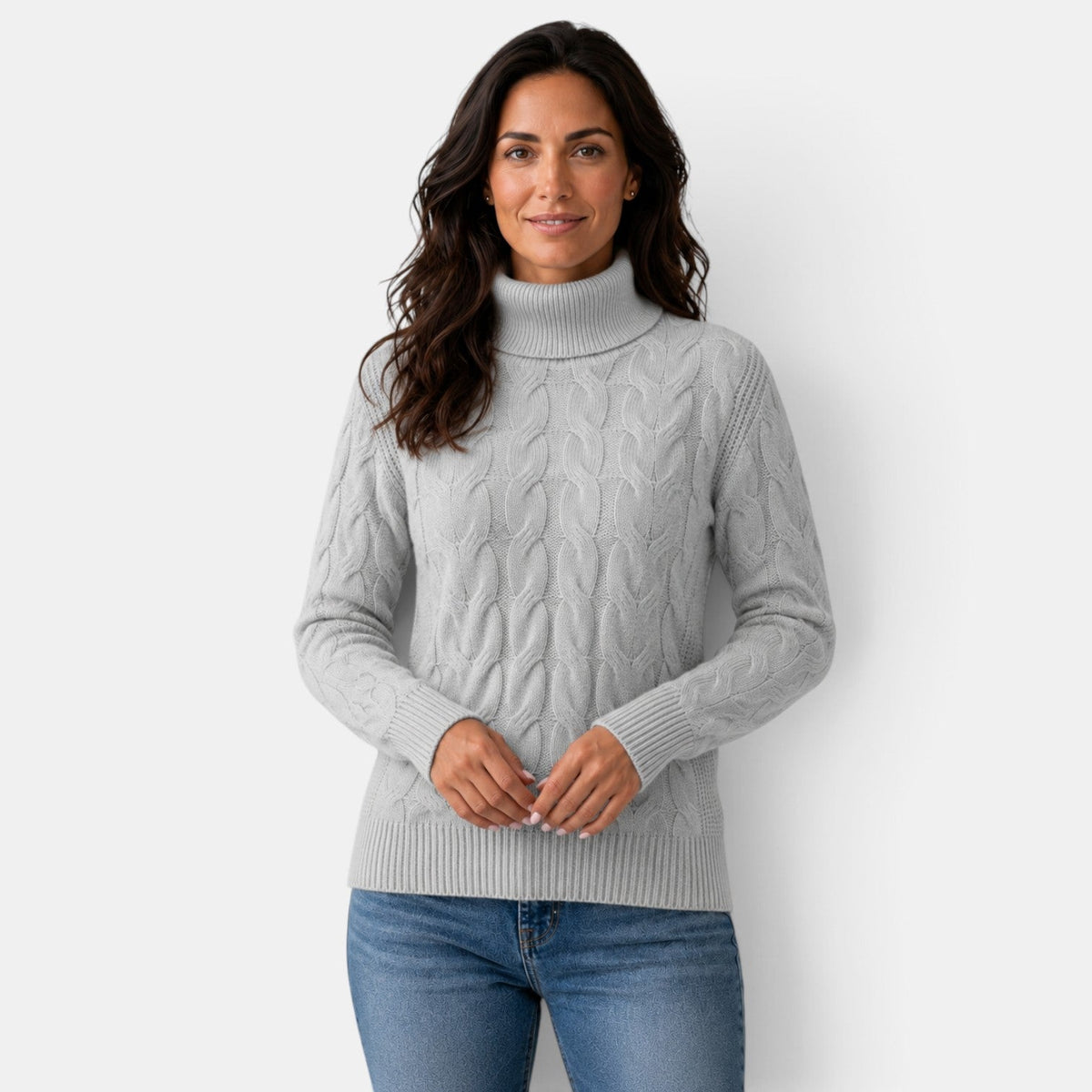 Women’s Cable-Knit Sweater with a High Neck – Warm for Winter