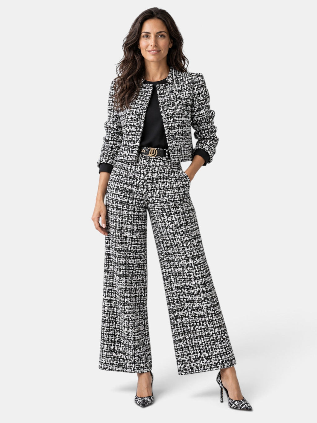 Women’s Checked Wide-Leg Trouser Set