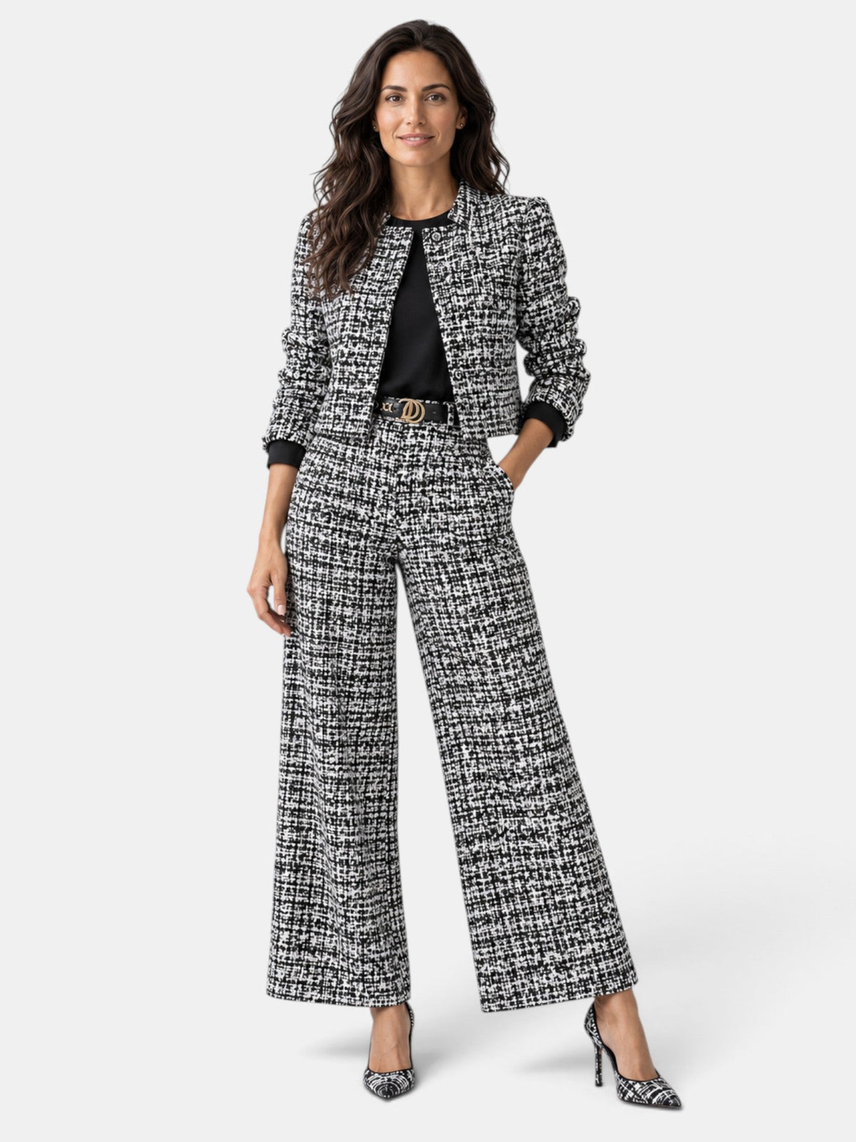 Women’s Checked Wide-Leg Trouser Set