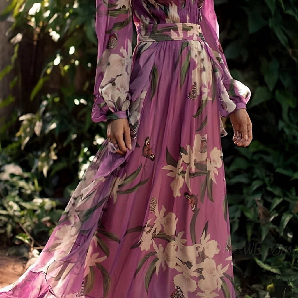 Women's Floral Long Sleeve Flowy  Maxi Dress