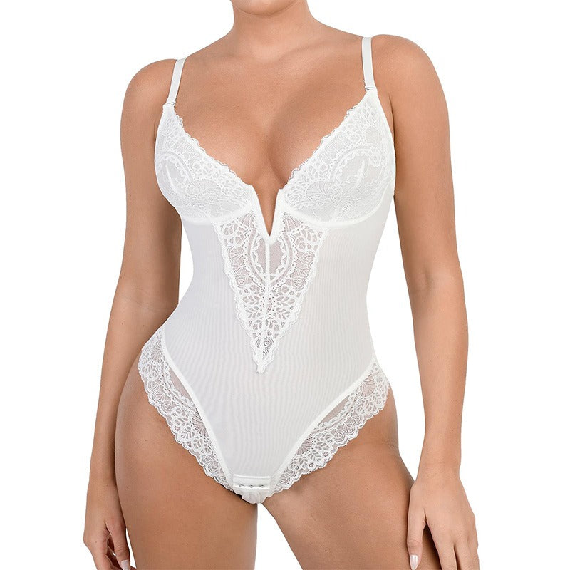 Spitzen-Tief-V formender Bodysuit