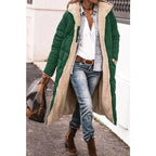 Long Sherpa-Lined Winter Puffer Jacket with Detachable Hood | Perfect for Cold Months - Green