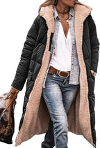 Long Sherpa-Lined Winter Puffer Jacket with Detachable Hood | Perfect for Cold Months - Black