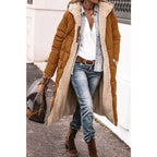 Long Sherpa-Lined Winter Puffer Jacket with Detachable Hood | Perfect for Cold Months - Foxtrot Brown
