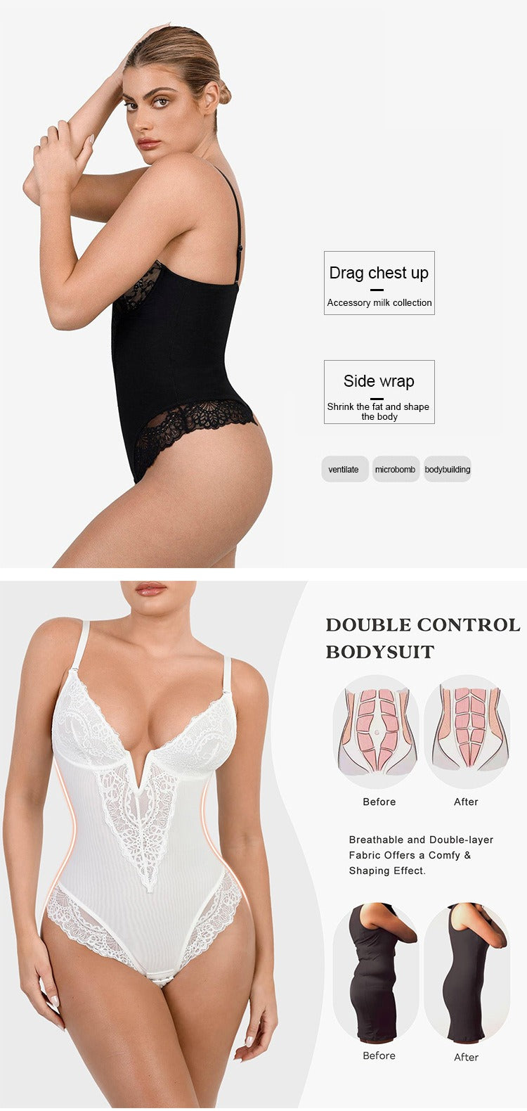Spitzen-Tief-V formender Bodysuit