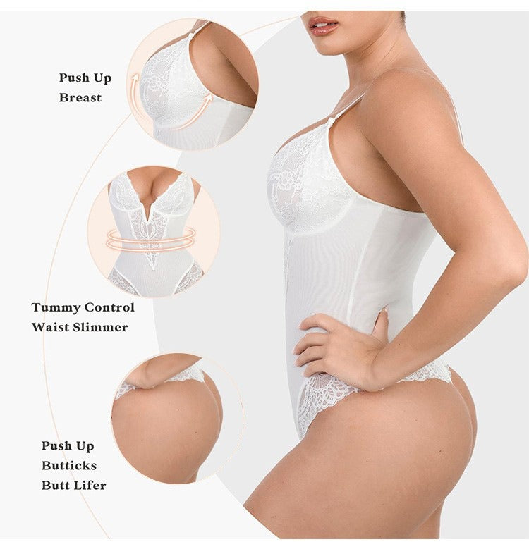 Spitzen-Tief-V formender Bodysuit