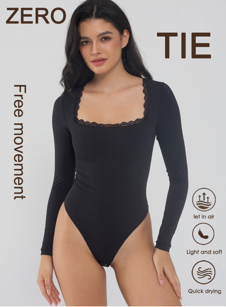 Langärmeliger Bodysuit mit Spitzenkragen
