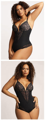 Spitzen-Tief-V formender Bodysuit