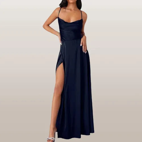 Sleeveless Silk Maxi Dress with Flowing Design | Perfect for Summer - Dark Blue
