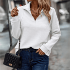 Women's Half-Zip Sweater with Textured Surface and Relaxed Fit - White