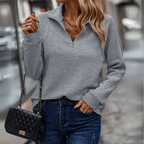 Women's Half-Zip Sweater with Textured Surface and Relaxed Fit - Gray