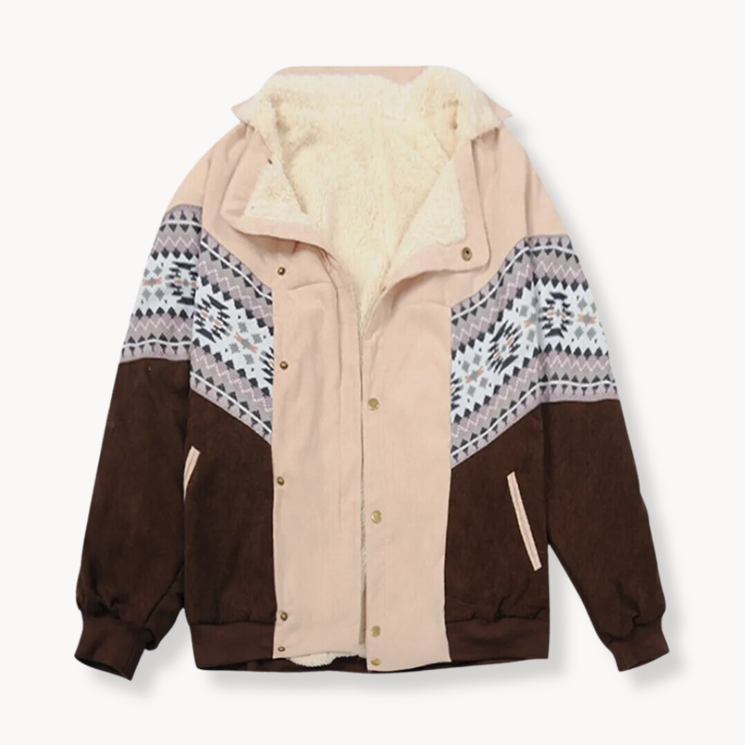 Aztec-Print Jacket with Open Front and Long Sleeves | Perfect for the Cold Winter Months - Light Pink