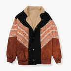 Aztec-Print Jacket with Open Front and Long Sleeves | Perfect for the Cold Winter Months - Orange