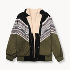 Aztec-Print Jacket with Open Front and Long Sleeves | Perfect for the Cold Winter Months - Green