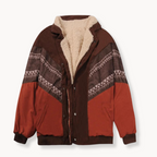 Aztec-Print Jacket with Open Front and Long Sleeves | Perfect for the Cold Winter Months - Red