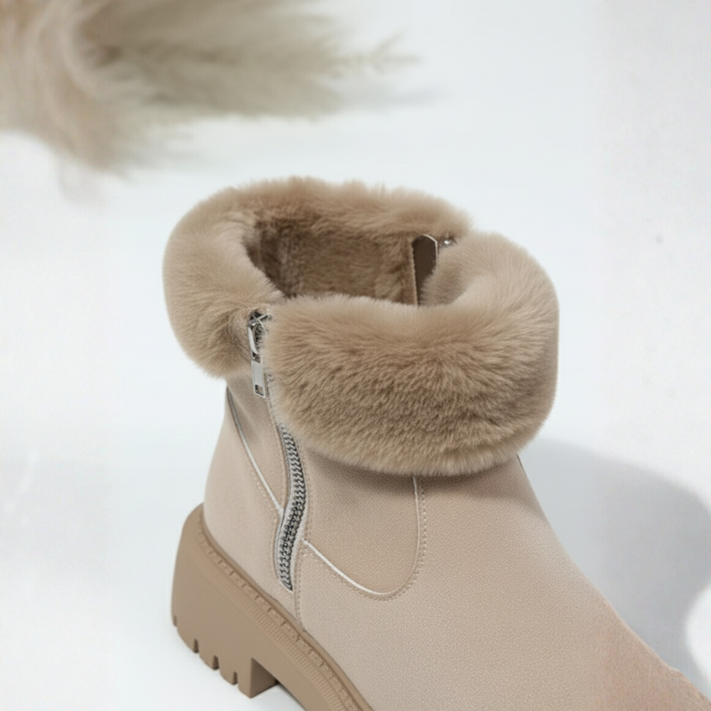 Grobstrick-Stiefeletten mit Fellbesatz für Damen
