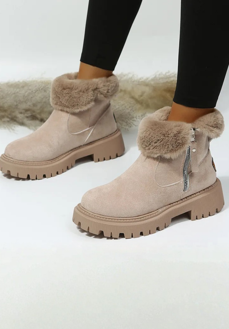 Grobstrick-Stiefeletten mit Fellbesatz für Damen