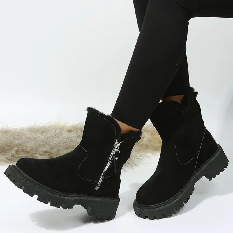 Grobstrick-Stiefeletten mit Fellbesatz für Damen