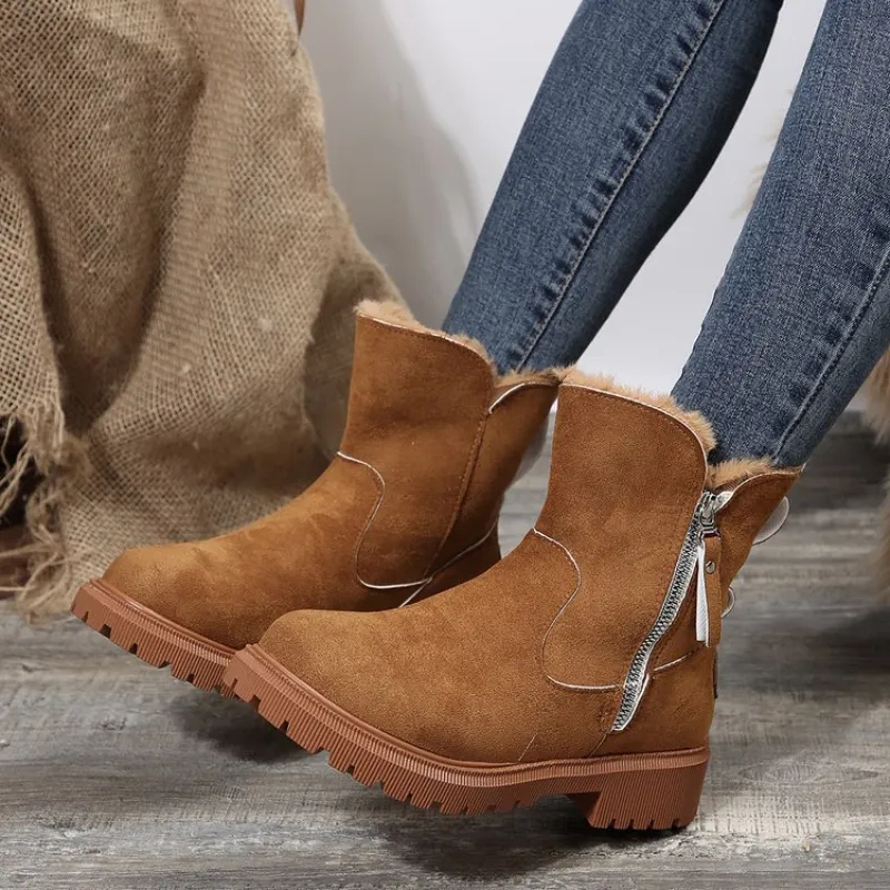 Grobstrick-Stiefeletten mit Fellbesatz für Damen