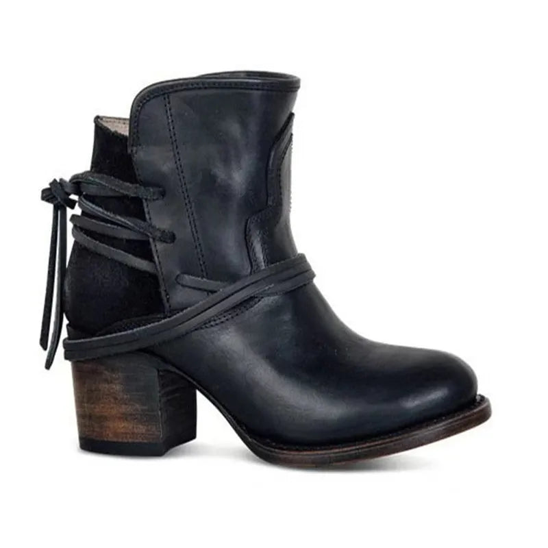 Vintage Western Boots with Chunky Heel & Reinforced Stitching | Perfect for Autumn - Black