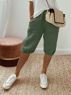 Women's Cotton Shorts with Elastic Waistband – Perfect for Summer - Green