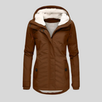 Women's Long Insulated Waterproof Coat with Hood - Brown