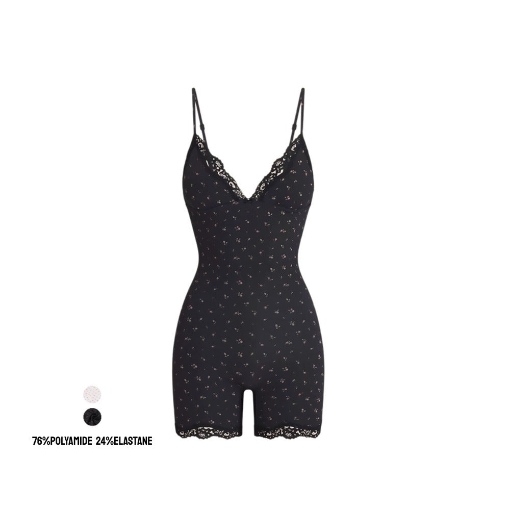 Spitzenbesetzter formender Jumpsuit-Bodysuit