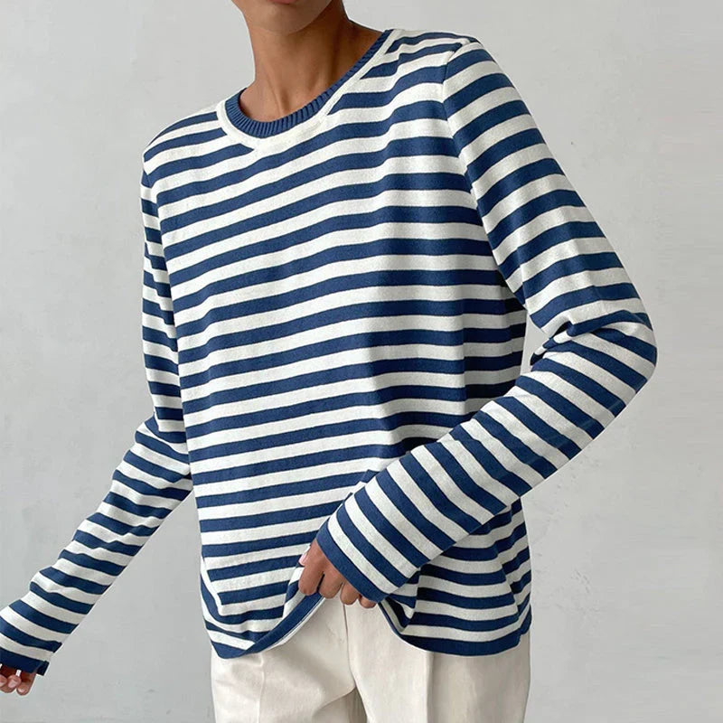 Knit Striped Sweater in Soft Cotton Blend | Perfect for Autumn Days - Blue