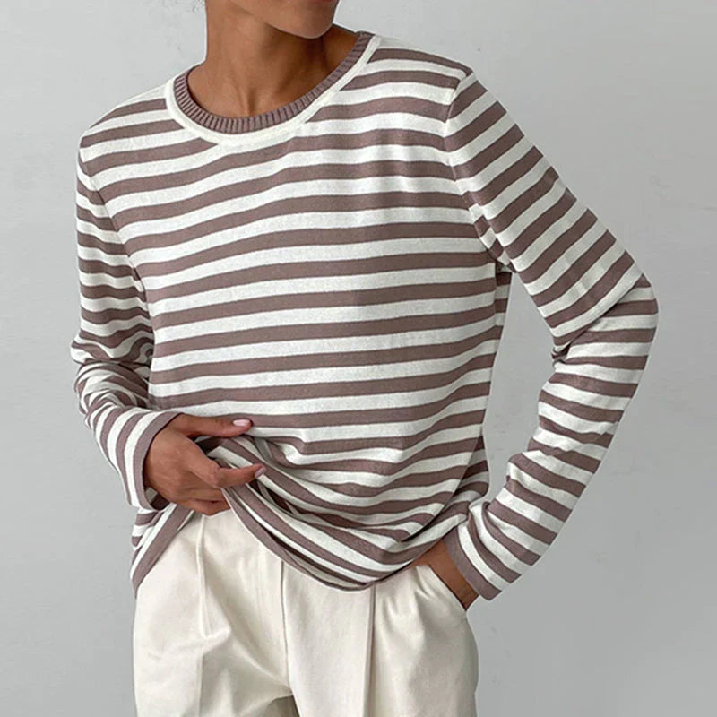 Knit Striped Sweater in Soft Cotton Blend | Perfect for Autumn Days - Brown