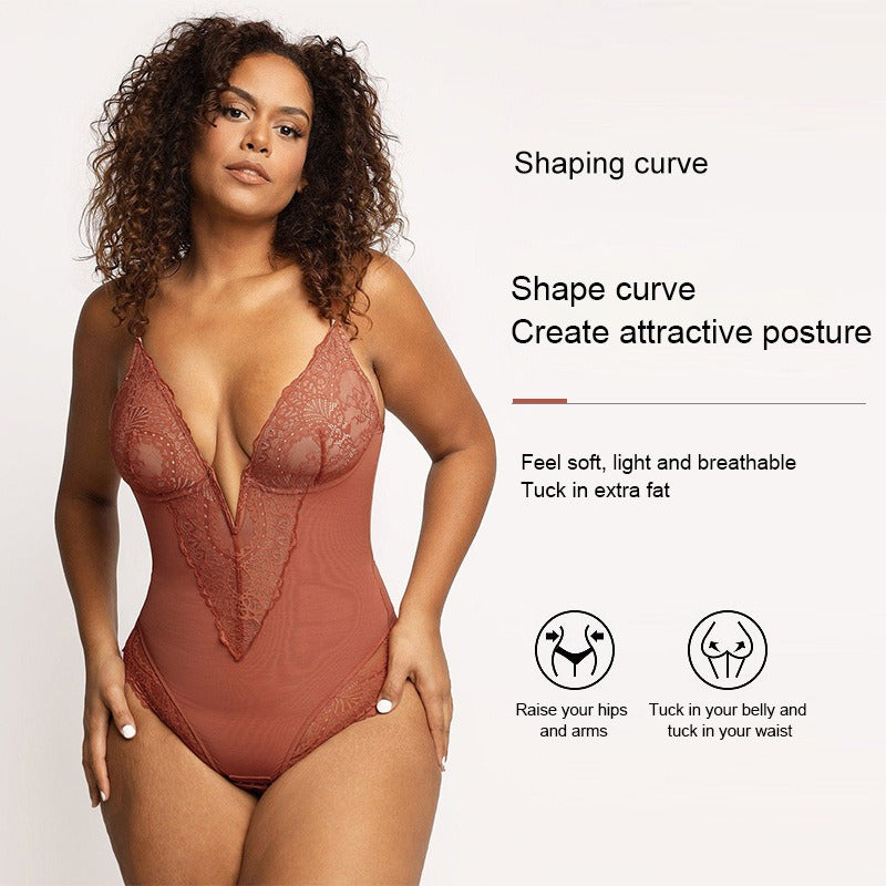 Spitzen-Tief-V formender Bodysuit