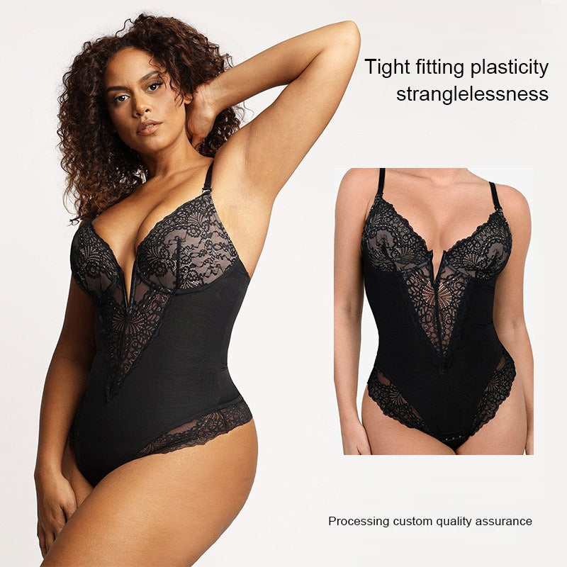 Spitzen-Tief-V formender Bodysuit