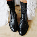 Women's Autumn Ankle Boots, Smooth with Block Heel and Side Zipper - Black