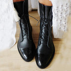 Women's Autumn Ankle Boots, Smooth with Block Heel and Side Zipper - Black