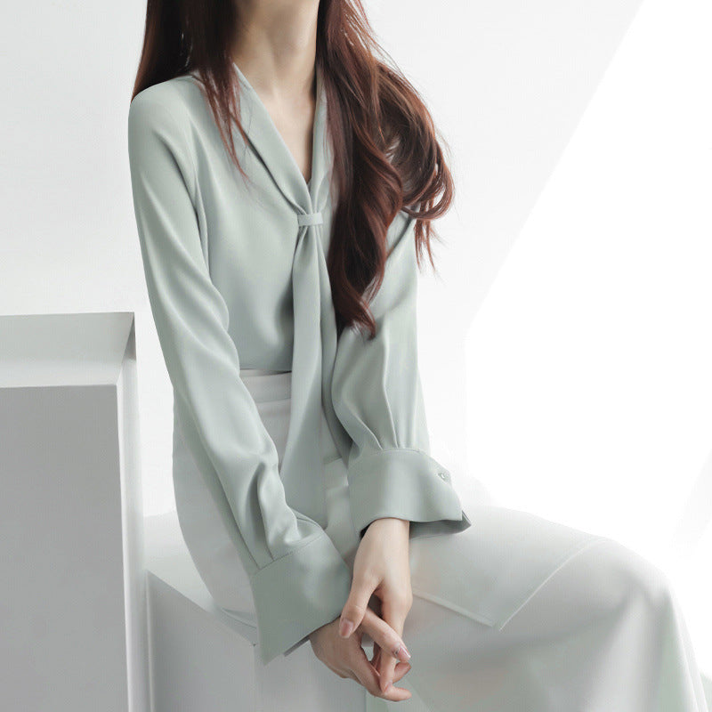 Women's Chiffon Blouse | Tie-Neck Long Sleeve