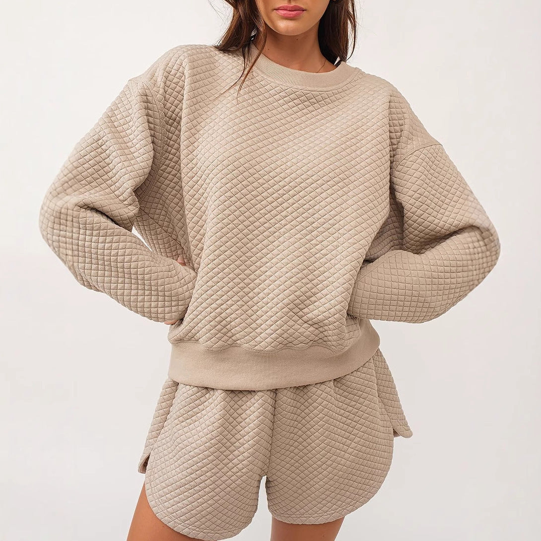 Damen Lounge-Set mit strukturiertem Oberteil und Shorts
