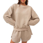 Damen Lounge-Set mit strukturiertem Oberteil und Shorts