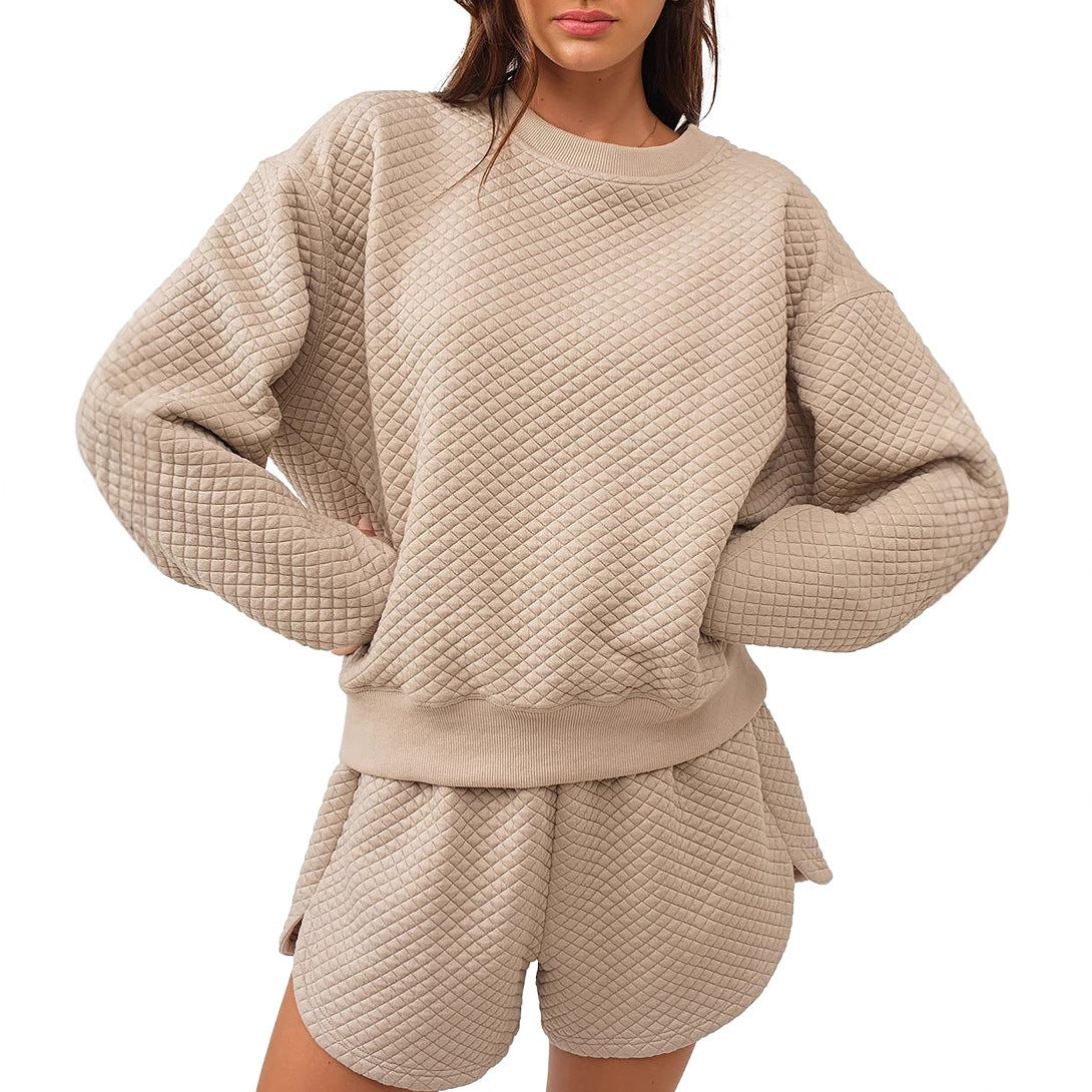 Damen Lounge-Set mit strukturiertem Oberteil und Shorts