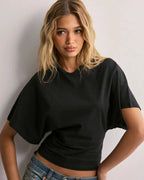 Women's Long-Sleeve Pullover Shirt, Crew Neck, Relaxed Cut, Autumn, Solid Color - Black