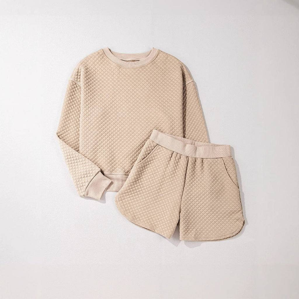 Damen Lounge-Set mit strukturiertem Oberteil und Shorts