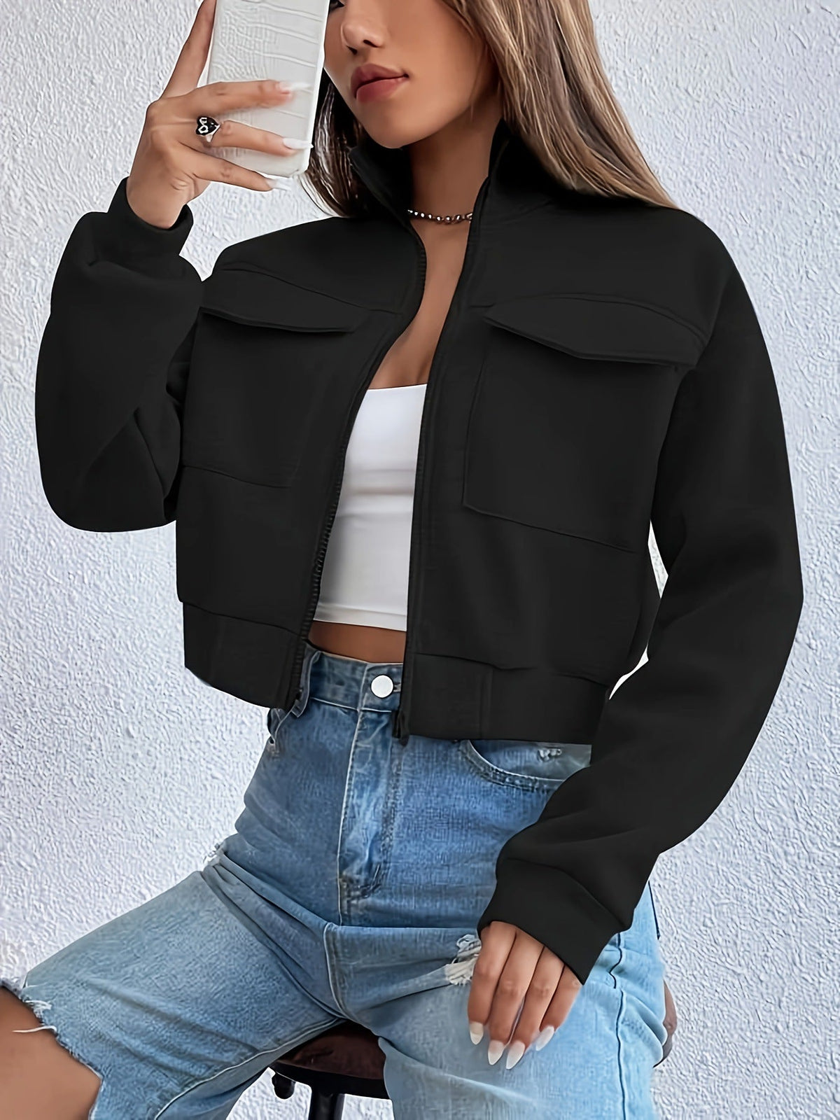 Women's fashionable and comfortable cropped leisure jacket