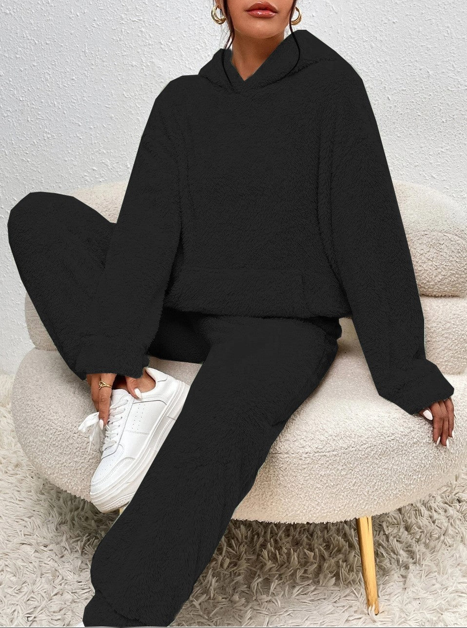 Women's Set – Soft Fleece Indoor Outfit with Hoodie & Comfortable Jogging Pants