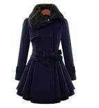 Pease - Mid-Length Winter Coat in Wool Blend for Women - Navy