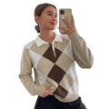 Elegantes kariertes Strick-Poloshirt für Damen