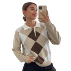 Elegantes kariertes Strick-Poloshirt für Damen