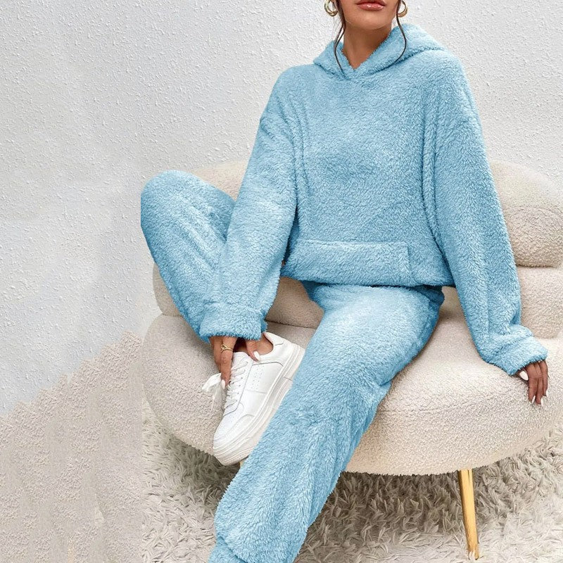 Women's Set – Soft Fleece Indoor Outfit with Hoodie & Comfortable Jogging Pants