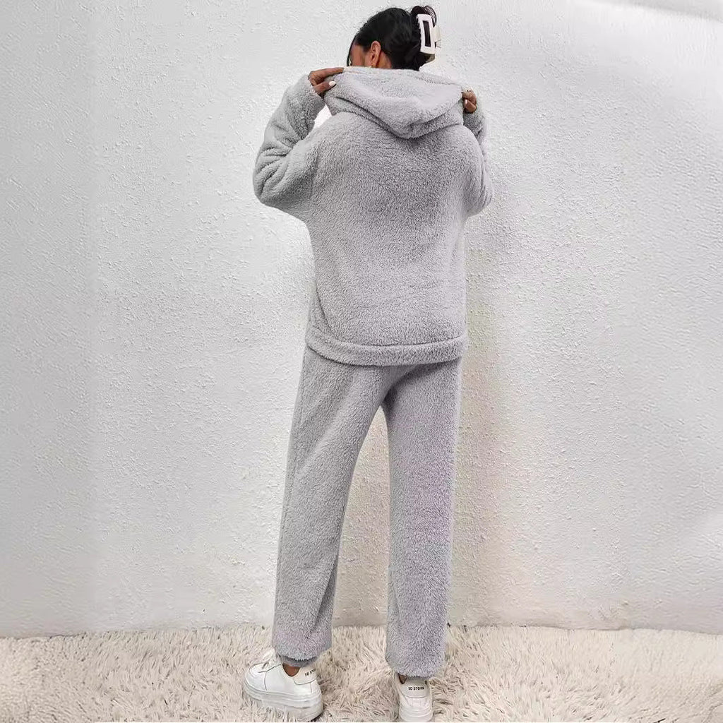 Women's Set – Soft Fleece Indoor Outfit with Hoodie & Comfortable Jogging Pants