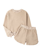 Damen Lounge-Set mit strukturiertem Oberteil und Shorts