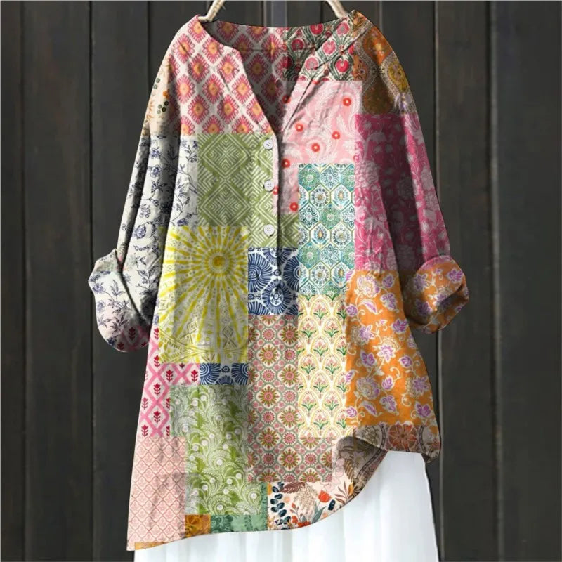 Women's Autumn Blouse with Lightweight Fabric and Flattering Elegant Cut - Multicolor