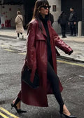 Long Women's Jacket with Lace-Up Details | Perfect for Autumn - Red