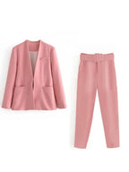 Kerinauia - Autumn Business Suit for Women - Warm Blazer and Slim-Fit Pants - Pink